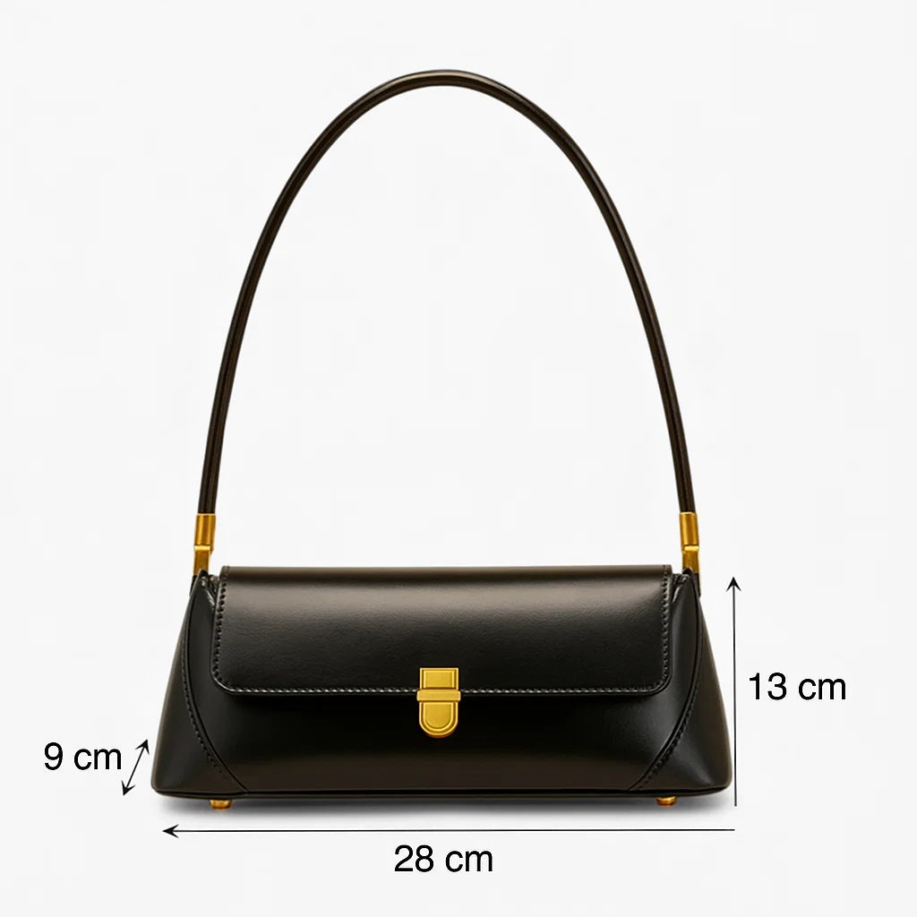 Dimensions du sac épaule en cuir noir style baguette 28 × 13 × 9 cm