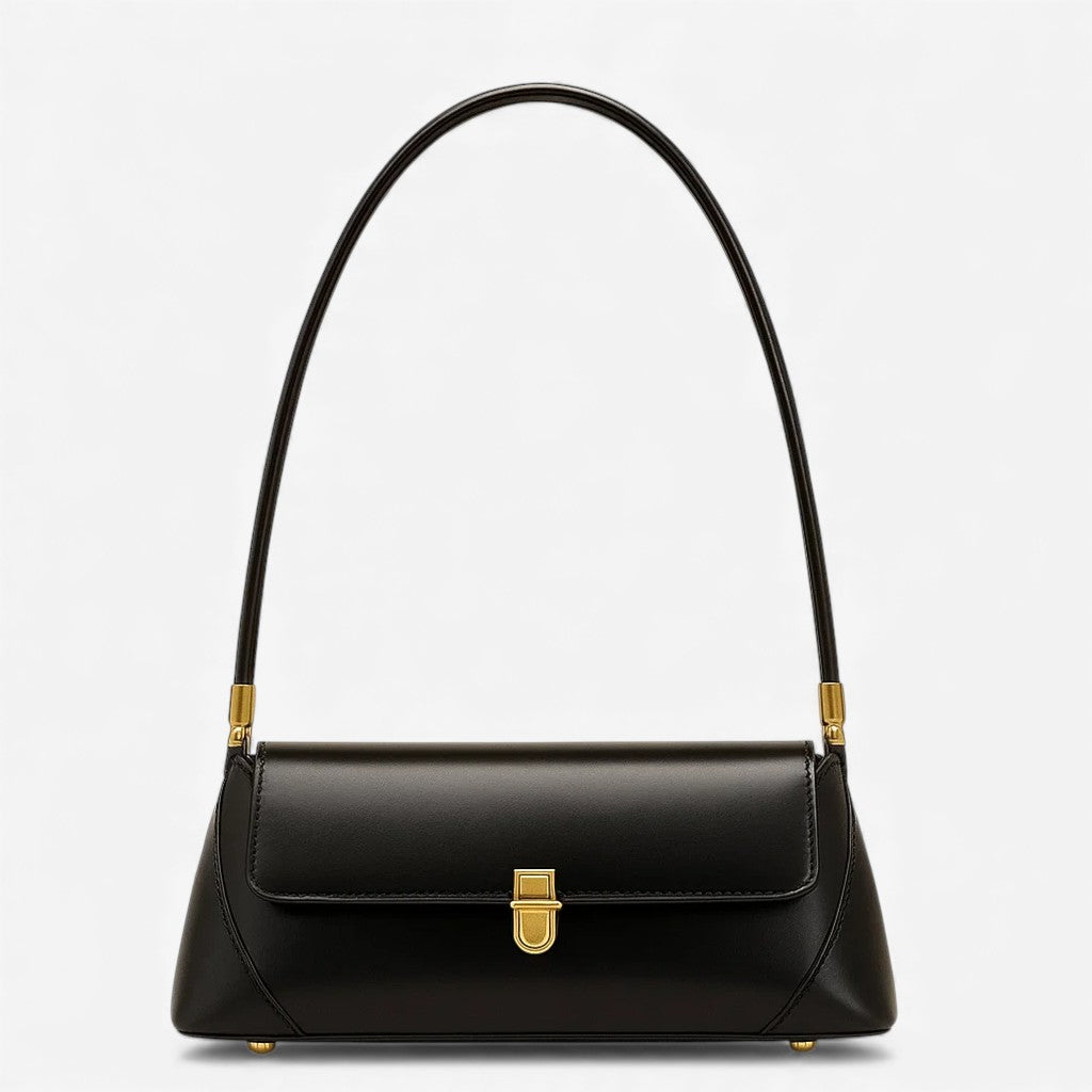 Sac épaule en cuir noir style baguette pour femme