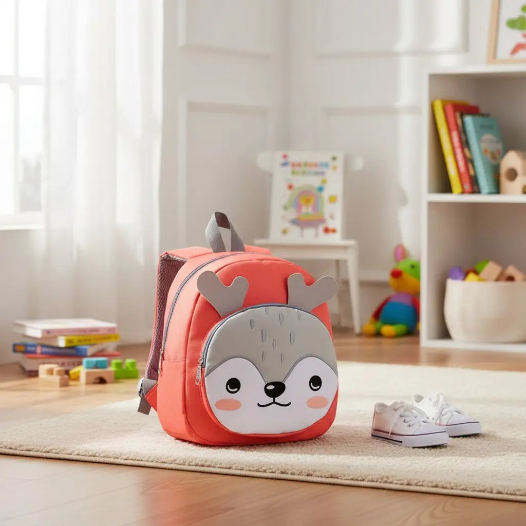 sac à dos faon rose dans une chambre d’enfant