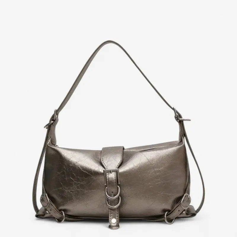 Sac hobo en cuir synthétique vernis couleur argent avec sangle réglable et design chic