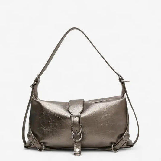 Sac hobo en cuir synthétique vernis couleur argent avec sangle réglable et design chic