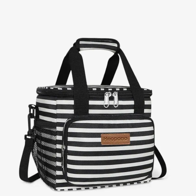 Sac isotherme à bandoulière noir et blanc à rayures, grande capacité