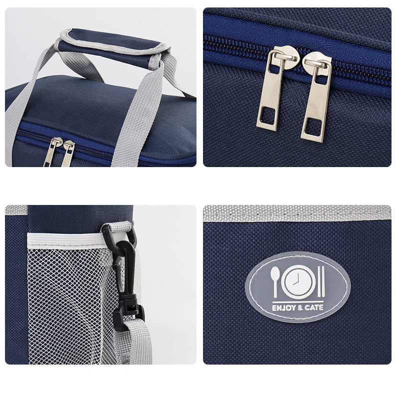 Détails des fermetures zippées et sangle du sac isotherme bleu