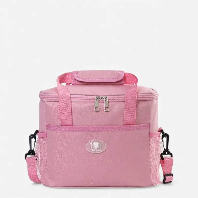 Sac isotherme rose clair avec poche frontale et bandoulière
