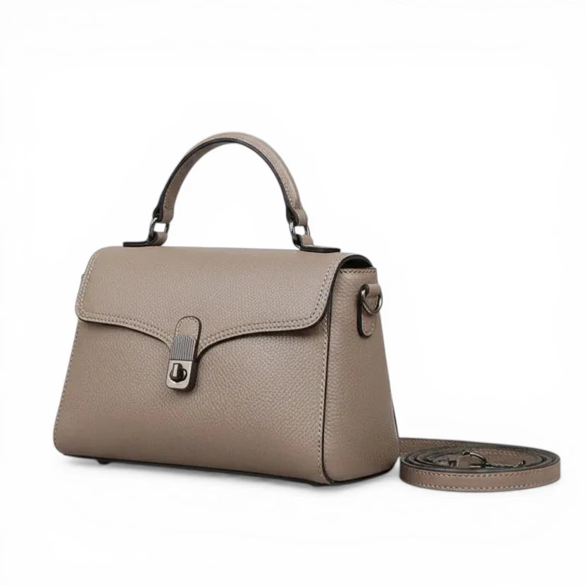 Sac à main beige en cuir de vachette pleine fleur avec bandoulière amovible