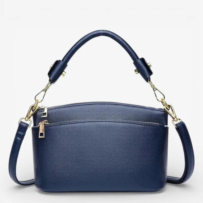Sac à main rectangulaire en cuir de vachette bleu marine pour femme, design élégant