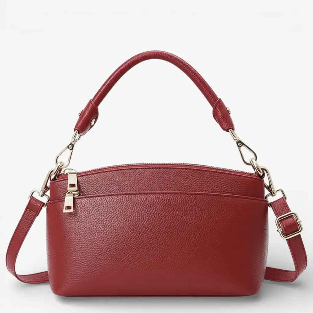 Sac à main rectangulaire en cuir de vachette rouge pour femme avec finitions dorées