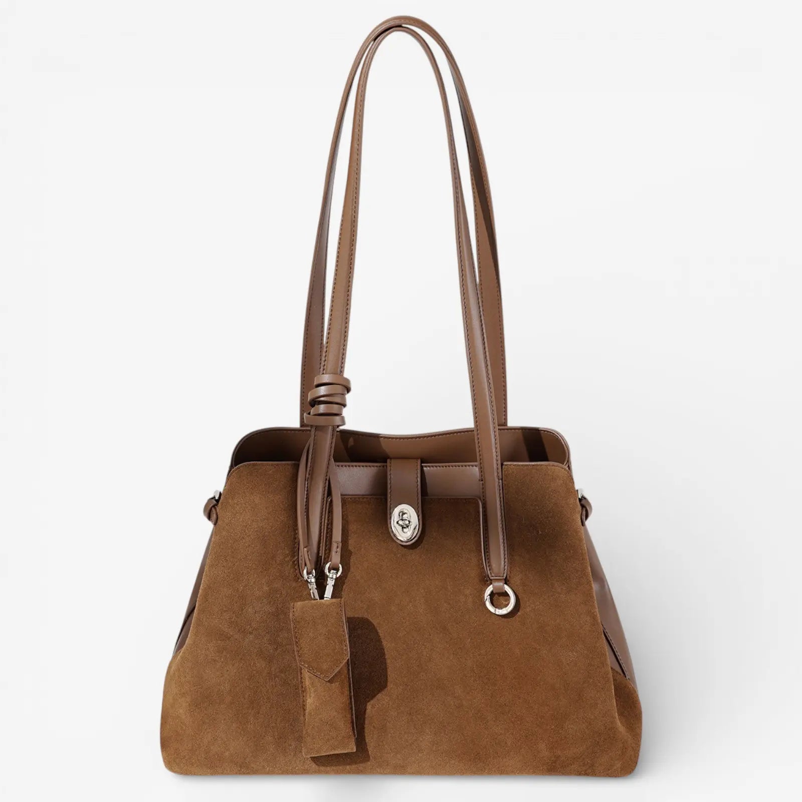 Sac à main en cuir marron avec anses longues et détail boucle argentée