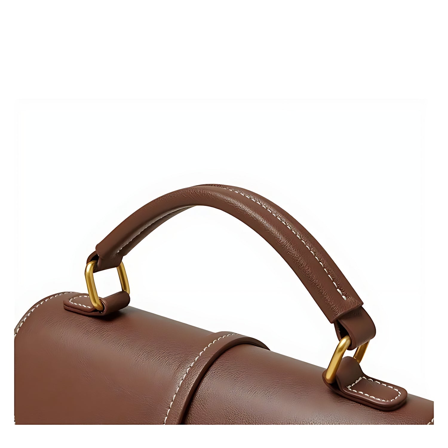 Détail de la poignée en cuir marron du sac à main premium en cuir véritable