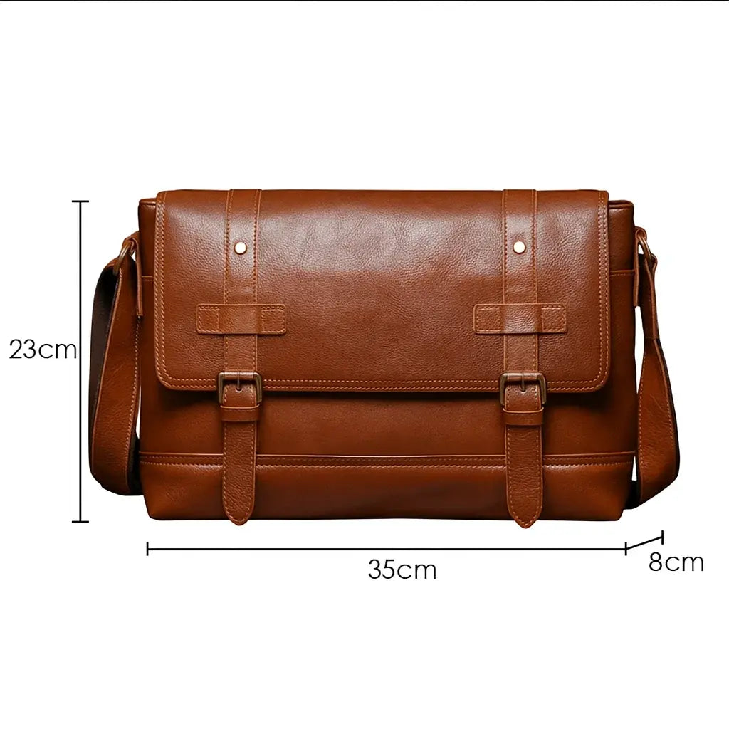Dimensions du sac messager homme en cuir véritable 35x23x8 cm