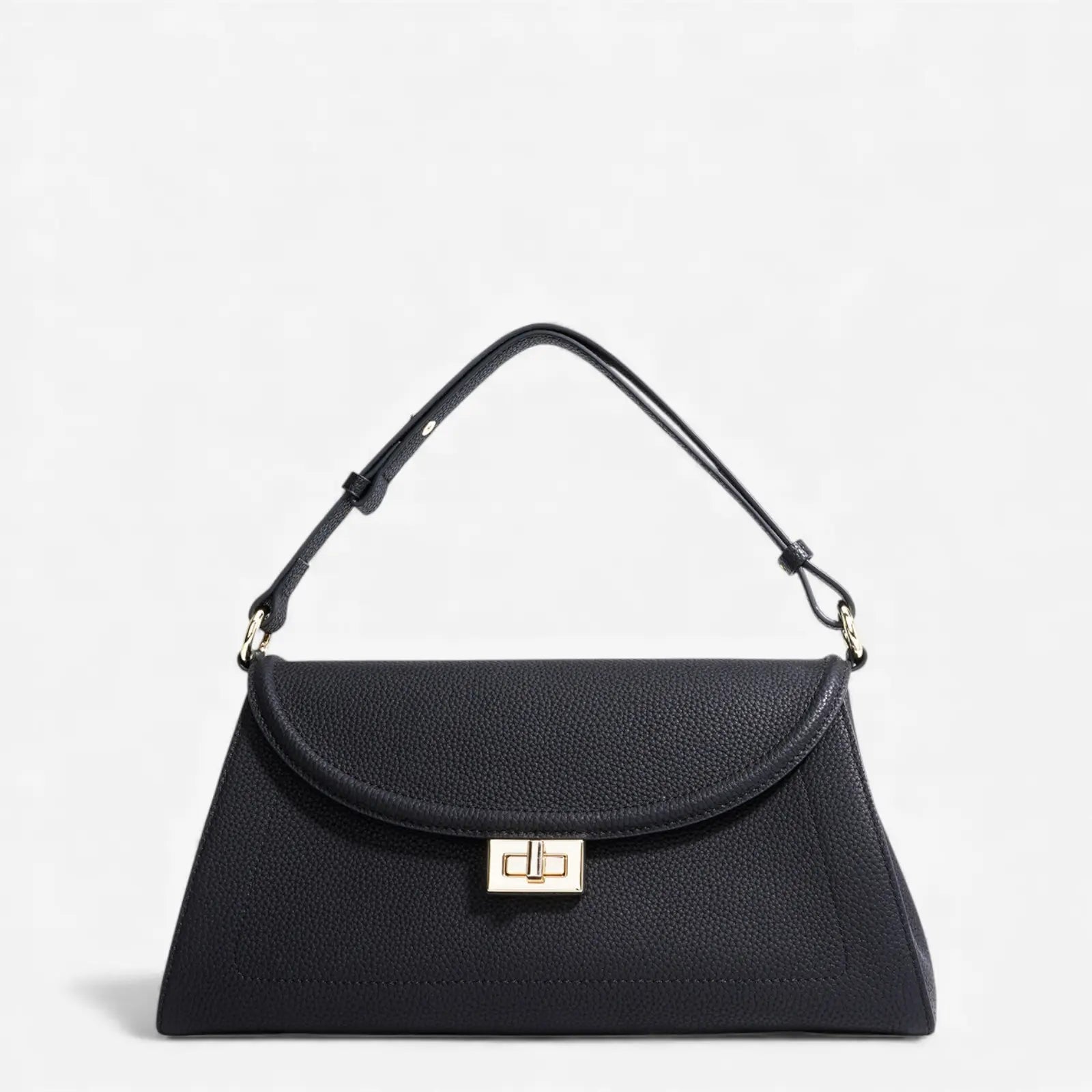 Sac en cuir noir vu de face avec poignée courte