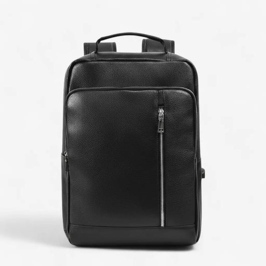 Sac à dos ordinateur en cuir noir véritable – vue de face