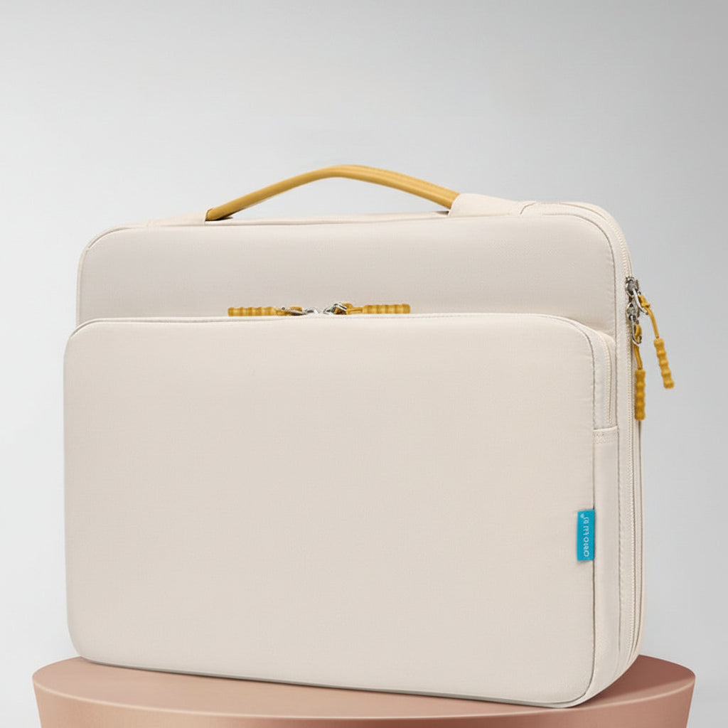 Housse ordinateur beige antichoc avec poignée renforcée