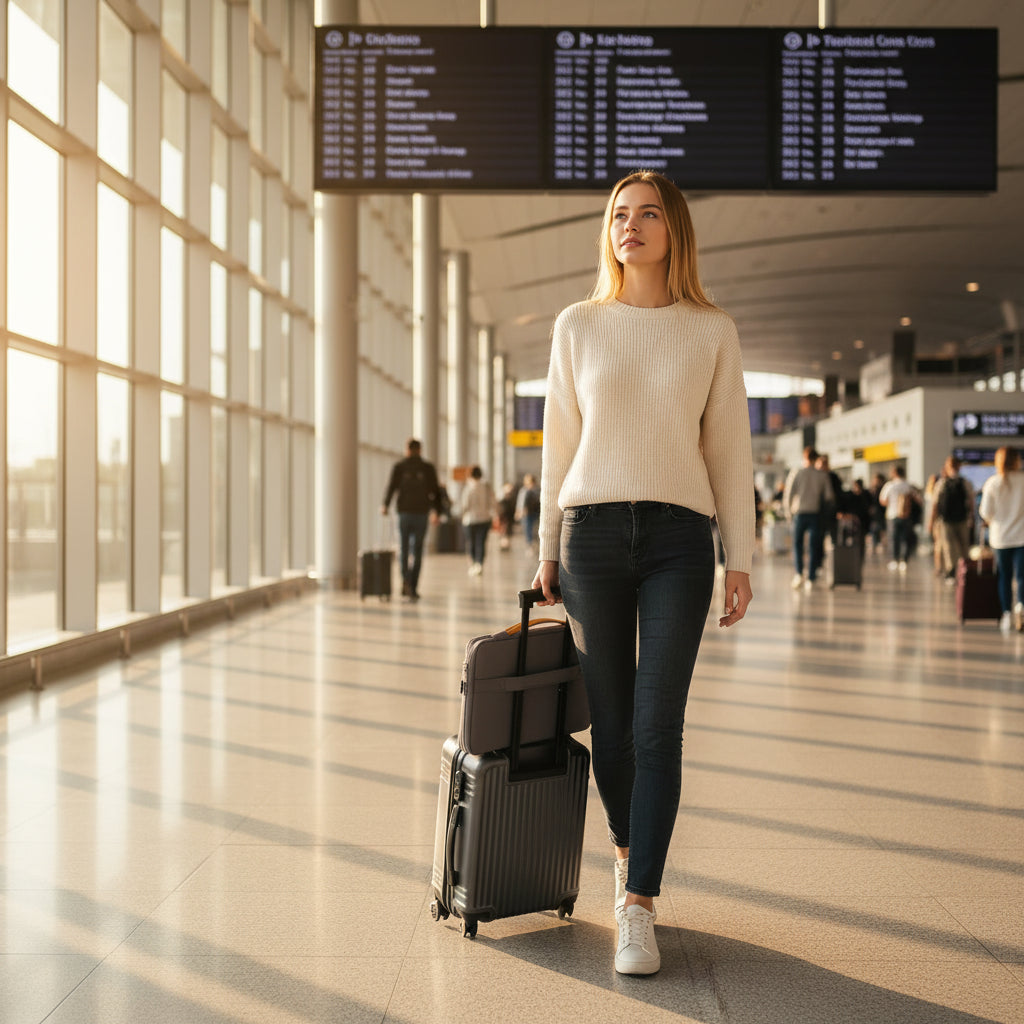 Sac ordinateur antichoc utilisé en voyage avec valise cabine