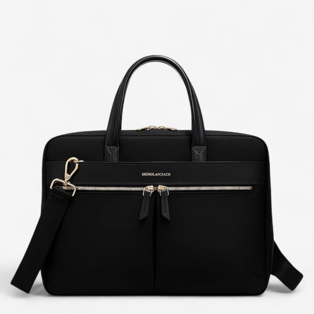 Sac ordinateur noir imperméable avec poignées et bandoulière amovible