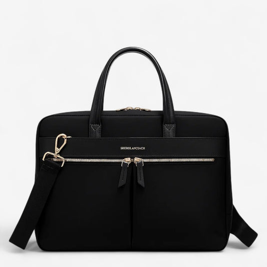 Sac ordinateur noir imperméable avec poignées et bandoulière amovible