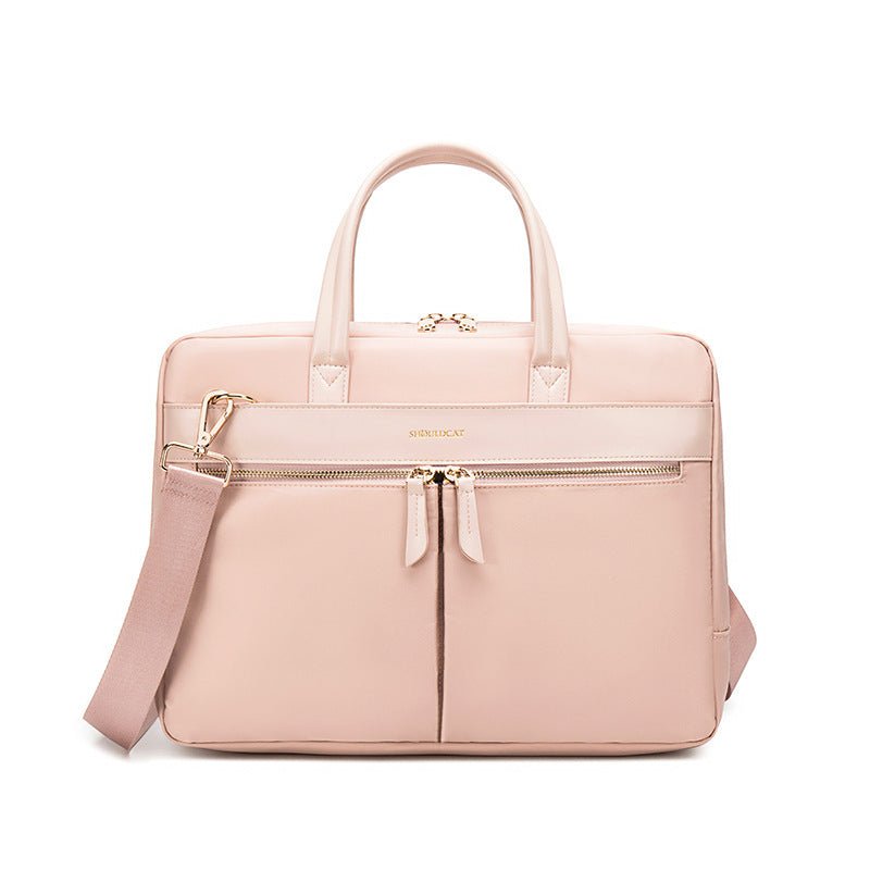 Sac ordinateur rose clair élégant avec fermeture zippée et bandoulière