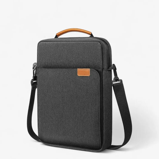 Sac pour ordinateur portable ou tablette gris foncé avec poignée et bandoulière réglable