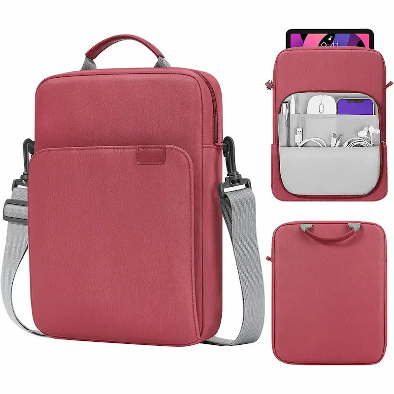 Sac pour ordinateur portable ou tablette rouge vu de face avec poche avant