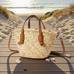 Sac à main paille tressée bohème – Élégant & naturel - Vignette | Sacs pour tous