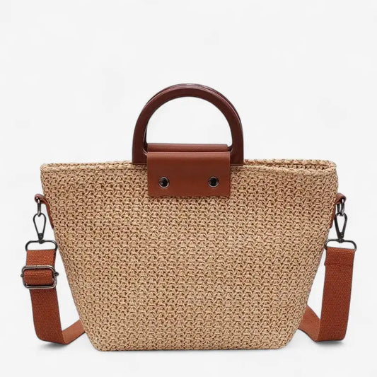 Sac en paille tressée avec anse rigide et bandoulière amovible