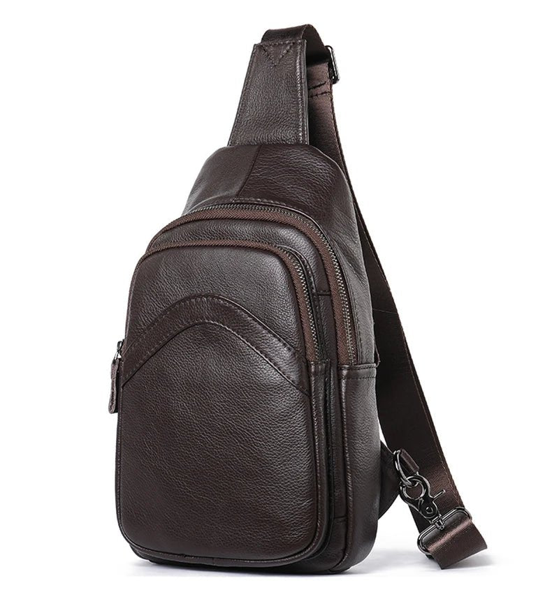 Sac de poitrine cuir marron homme – vue de trois quarts
