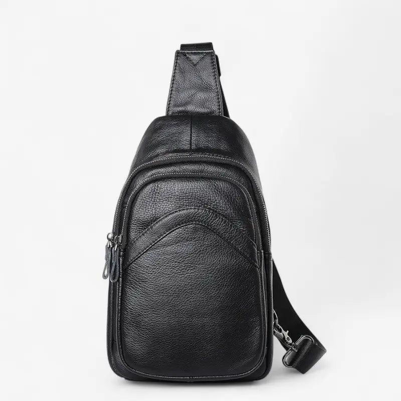 Sac de poitrine en cuir noir pour homme – vue de face