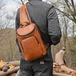 Sac de poitrine en cuir véritable pour homme – Style vintage & raffiné - Vignette | Sacs pour tous