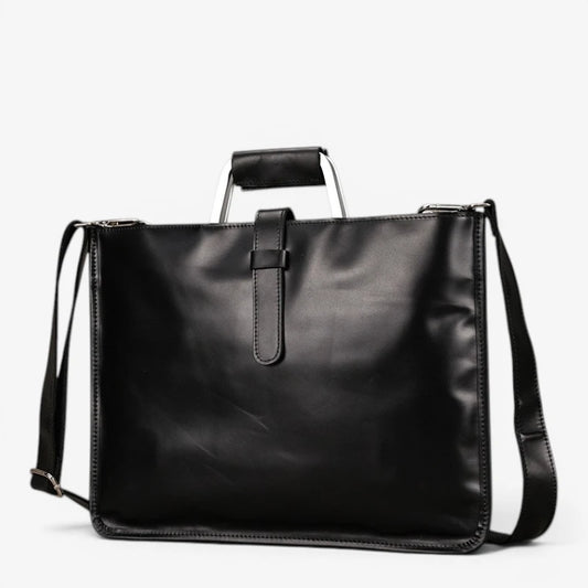 Sac porte-documents en cuir noir pour homme avec bandoulière réglable et fermeture zippée