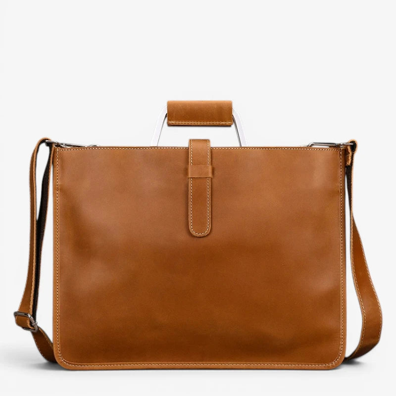 Sac porte-documents en cuir marron pour homme et femme avec bandoulière réglable compatible ordinateur portable 13 pouces