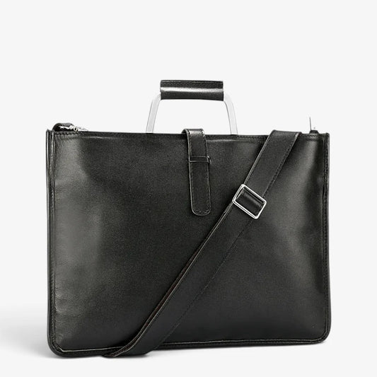 Sac porte-documents en cuir noir pour homme et femme avec bandoulière réglable et fermeture zippée