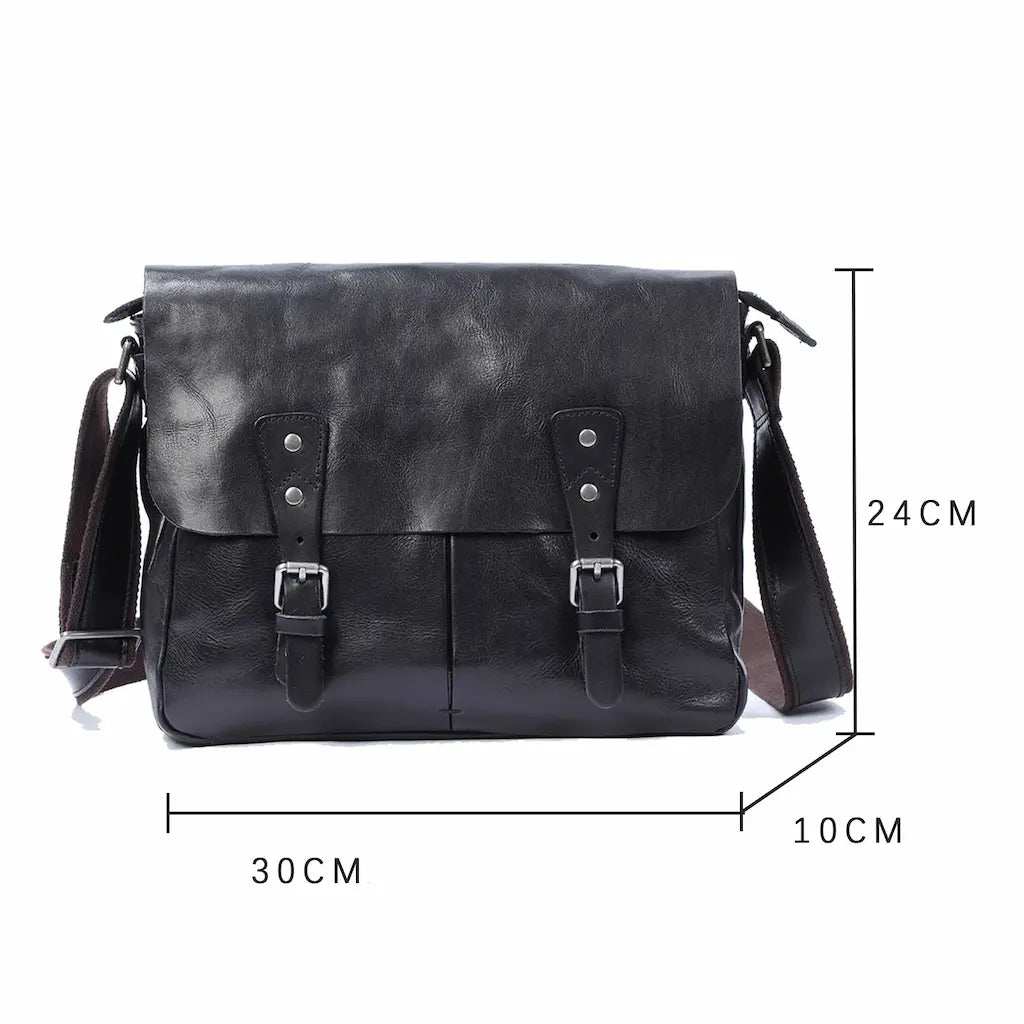 Dimensions du sac porte-documents en cuir noir 30x24x10 cm
