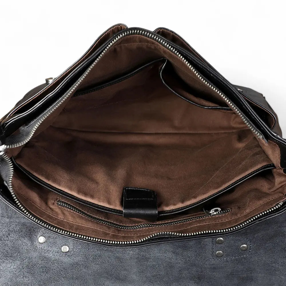 Sac porte document en cuir vintage noir ouvert emplacement ordinateur portable