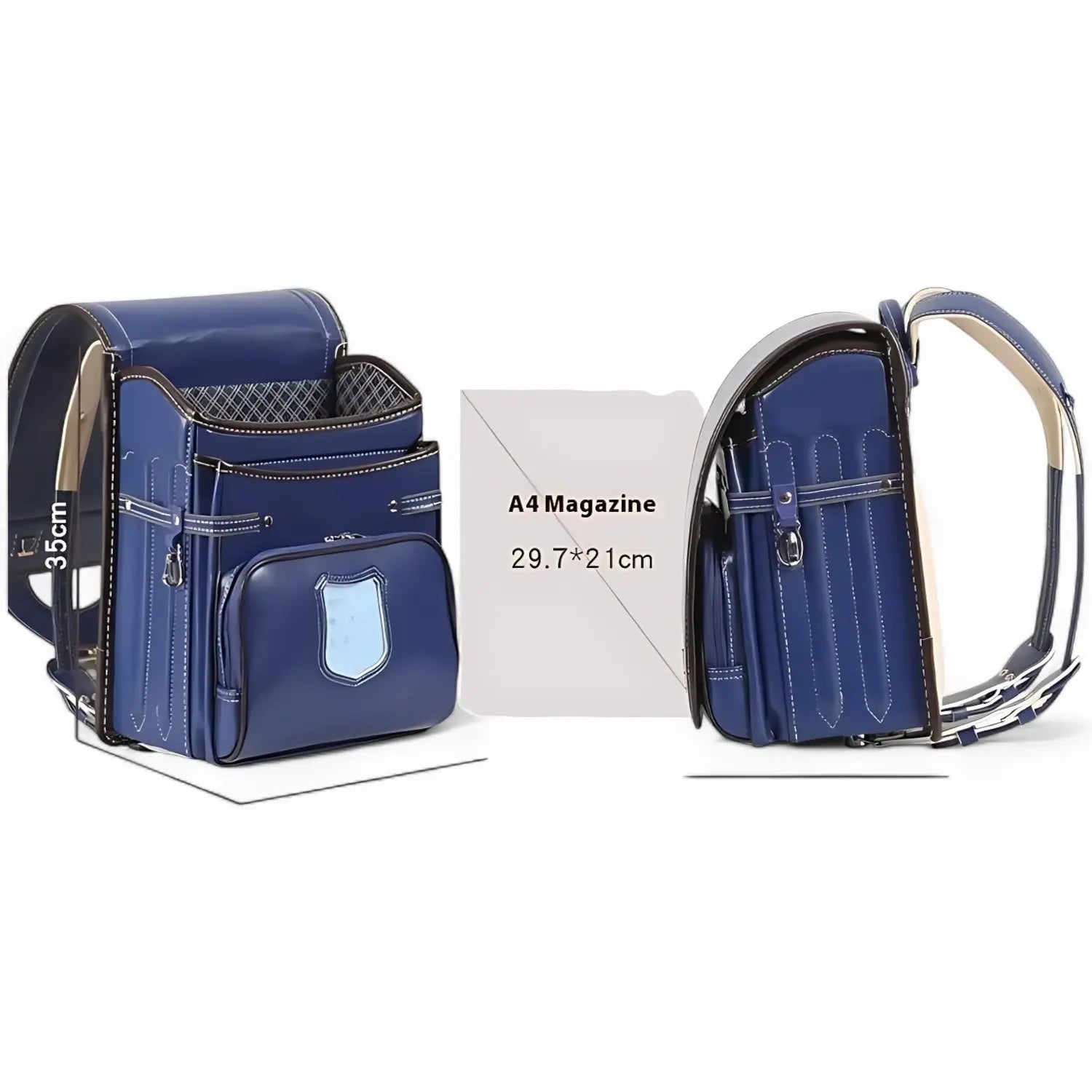 Sac Randoseru bleu marine avec dimensions 30 × 27 × 18 cm