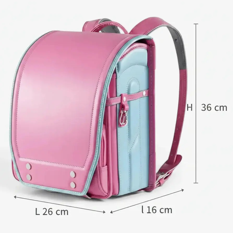 Dimensions du sac randoseru japonais rose 26 x 16 x 36 cm