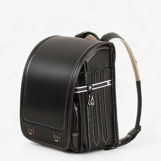 Sac Randoseru  en cuir PU noir, design japonais élégant du CP au CM2