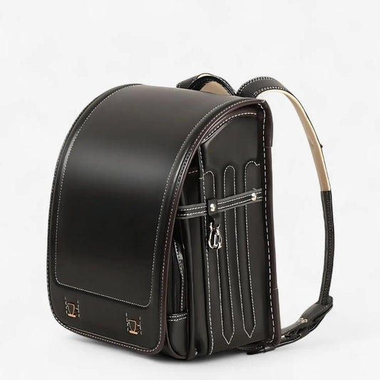 Sac Randoseru  en cuir PU noir, design japonais élégant