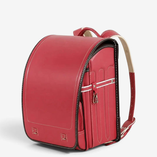 Sac Randoseru  en cuir PU rouge, cartable japonais élégant