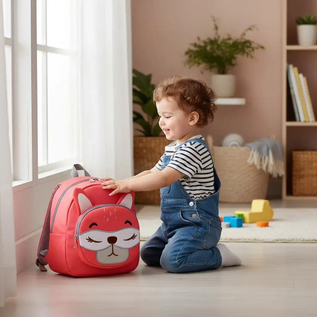 sac à dos renard rose dans une chambre d’enfant