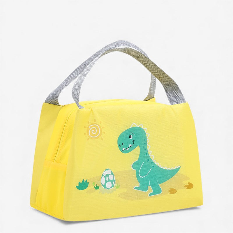 Sac repas isotherme pour enfant motif dinosaure jaune avec anses grises