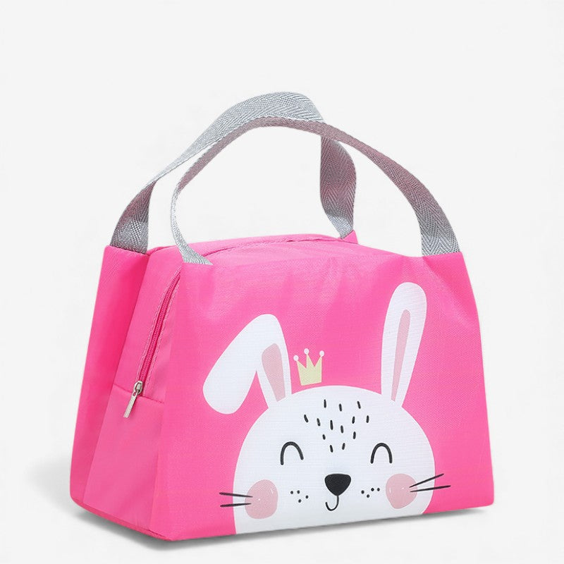 Sac repas isotherme pour enfant motif lapin rose avec anses grises