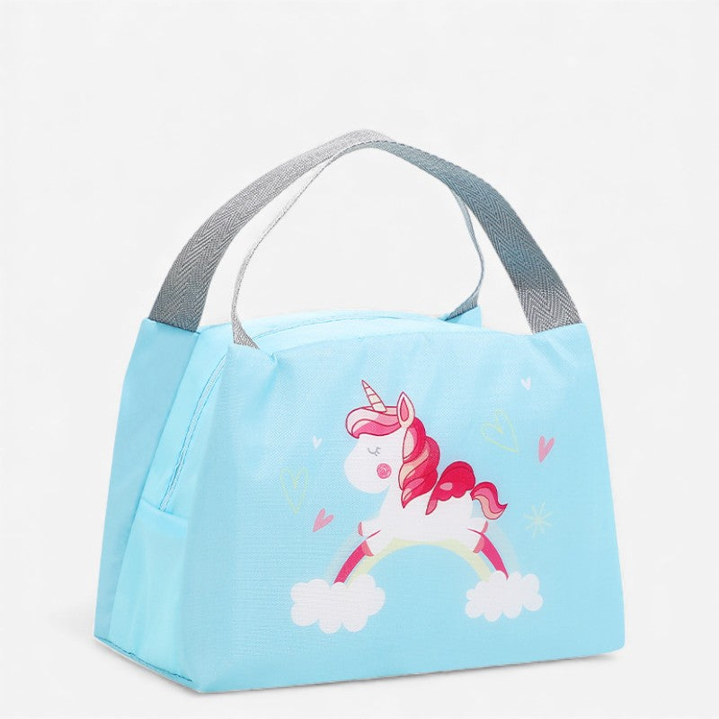Sac repas isotherme pour enfant motif licorne bleu ciel avec anses grises