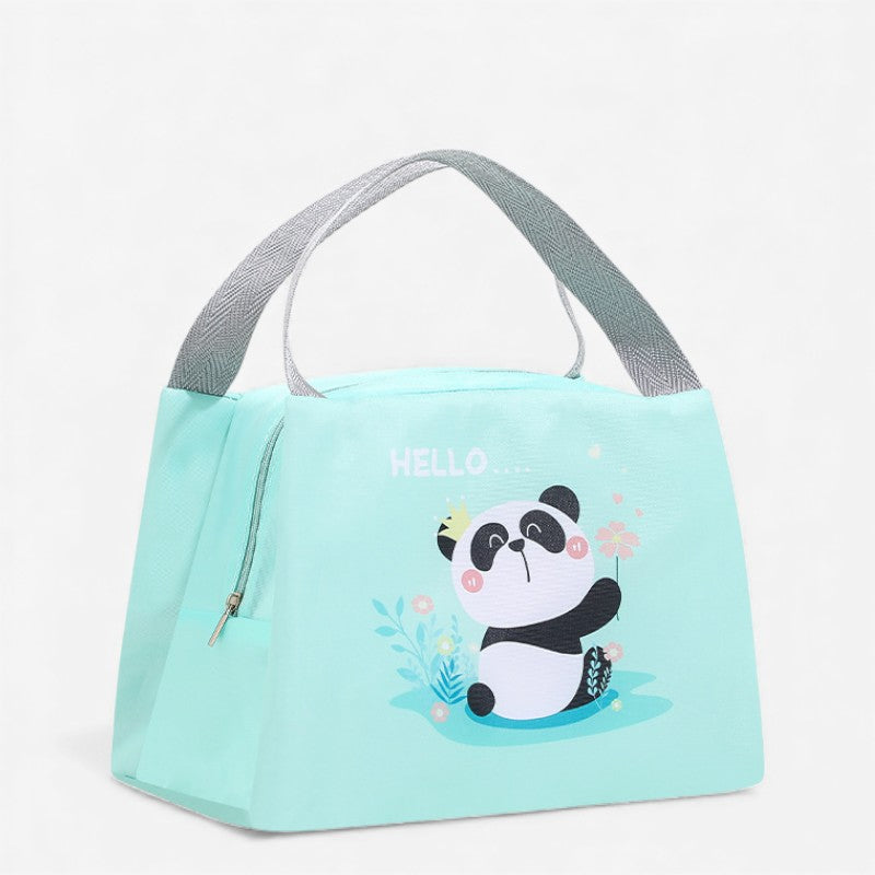 Sac repas isotherme enfant motif panda bleu ciel avec anses grises