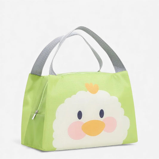 Sac repas isotherme pour enfant motif poule verte avec anses grises