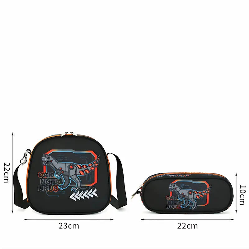 Sac repas et trousse assortis au sac à dos ergonomique garçon noir avec motif voiture