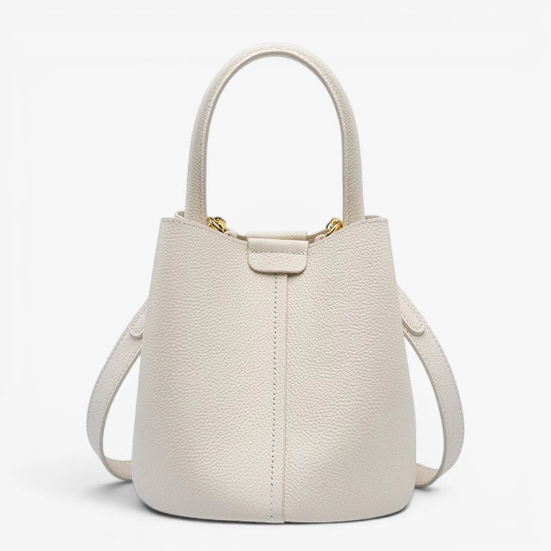 Sac seau en cuir de vachette blanc avec poignée et bandoulière amovible