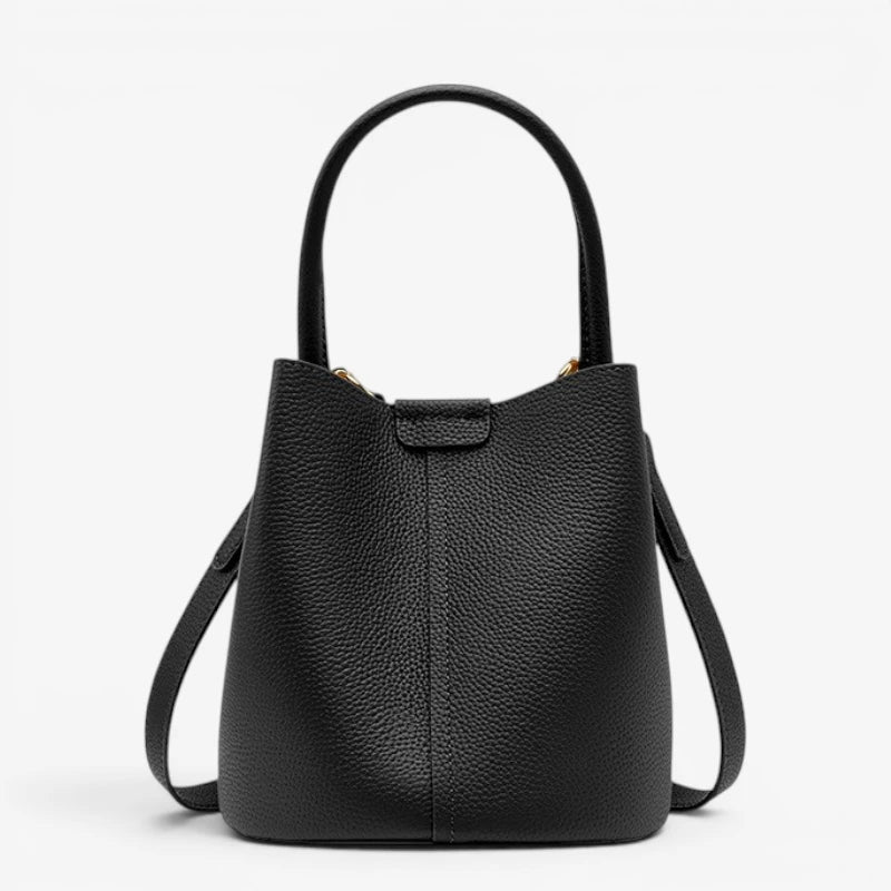 Sac seau en cuir de vachette noir avec poignée et bandoulière amovible