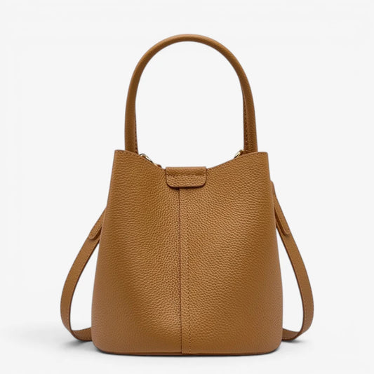 Sac seau en cuir de vachette vintage marron avec poignée et double bandoulière amovible