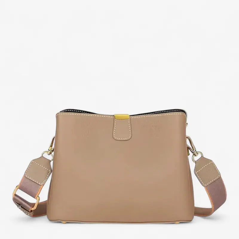 Sac seau femme en cuir véritable camel avec bandoulière réglable
