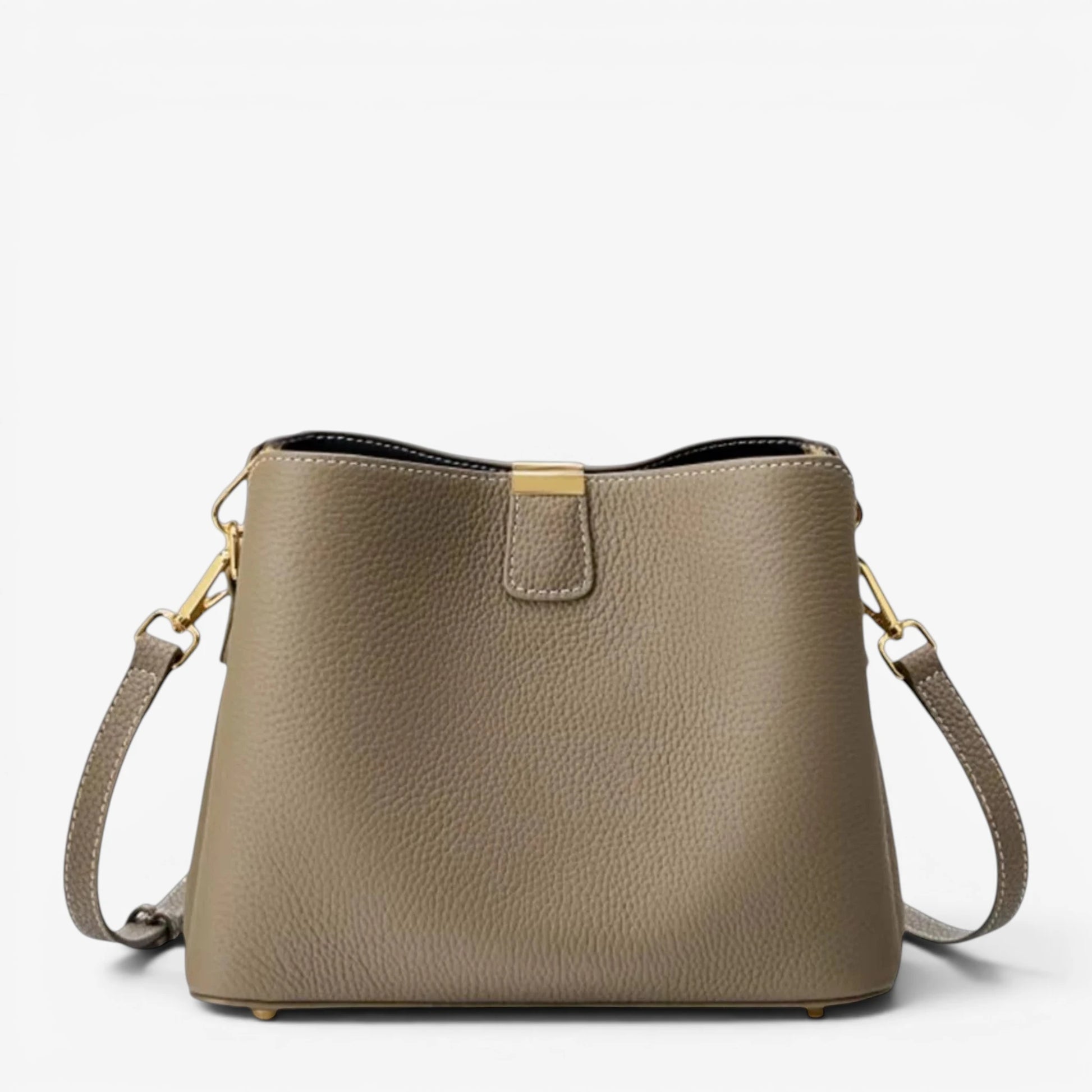 Sac seau femme en cuir véritable gris avec bandoulière réglable